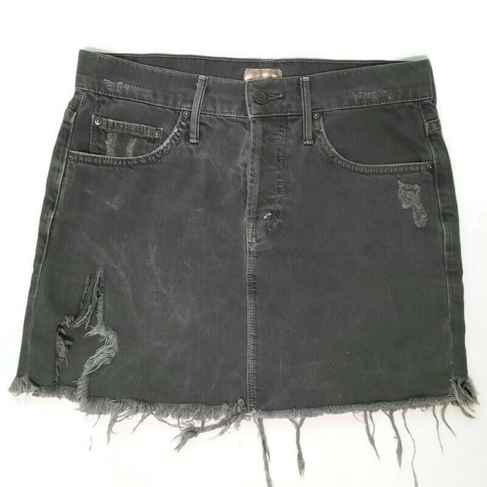 MOTHER Vagabond denim mini skirt in Light Lead